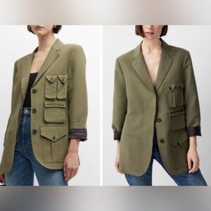 NWOT  Smythe Surplus Linen Blend Blazer In Army Green Size Large
